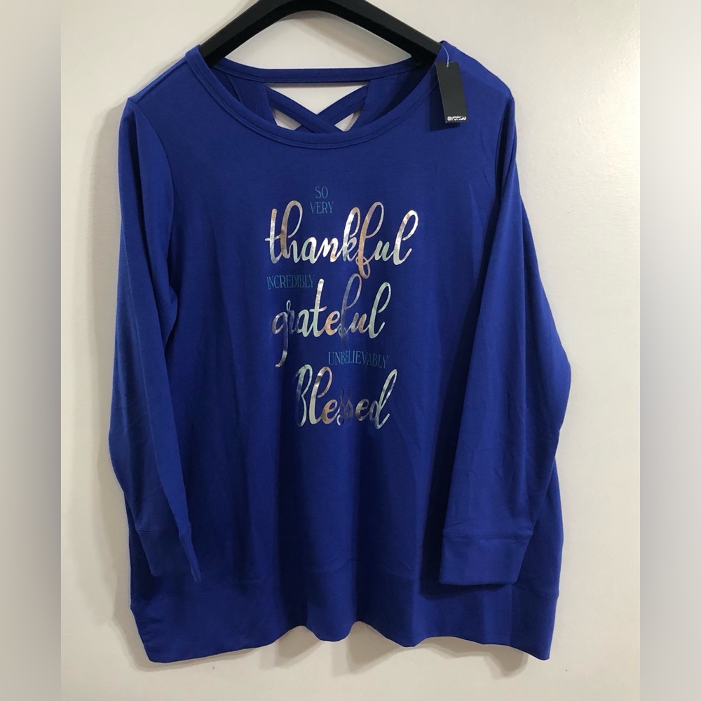 Top so very thankful incredibly  grateful unbelievably blessed graphic blue22/24